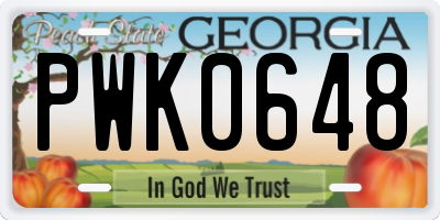 GA license plate PWK0648