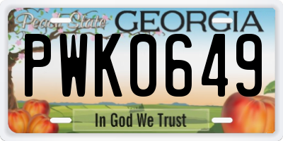 GA license plate PWK0649