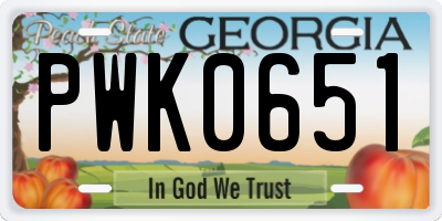 GA license plate PWK0651