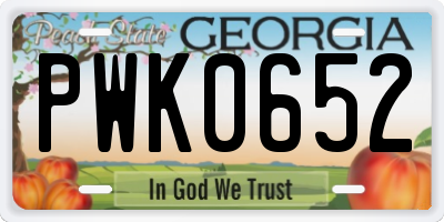 GA license plate PWK0652