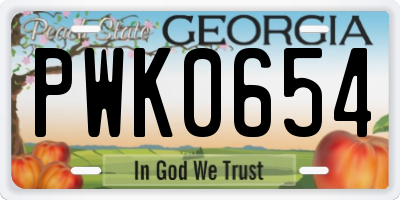 GA license plate PWK0654