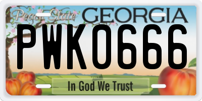 GA license plate PWK0666
