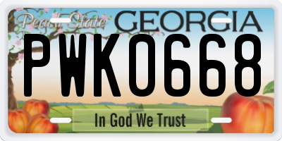 GA license plate PWK0668