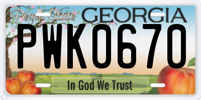 GA license plate PWK0670