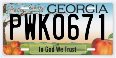 GA license plate PWK0671