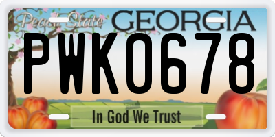 GA license plate PWK0678