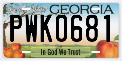 GA license plate PWK0681