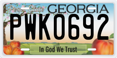 GA license plate PWK0692