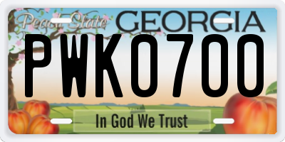 GA license plate PWK0700
