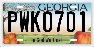 GA license plate PWK0701