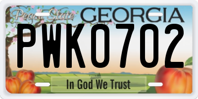 GA license plate PWK0702