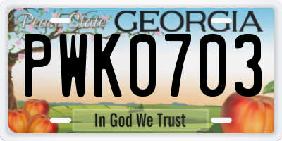 GA license plate PWK0703