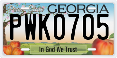 GA license plate PWK0705