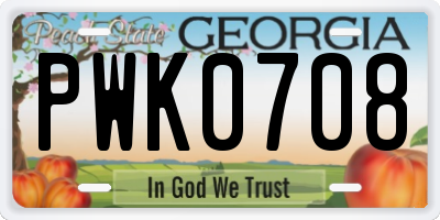 GA license plate PWK0708
