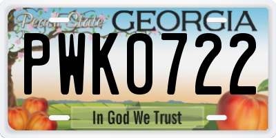 GA license plate PWK0722