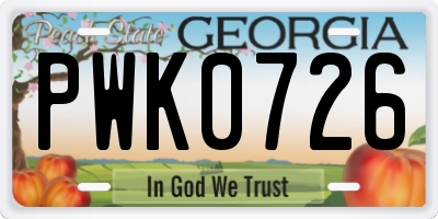 GA license plate PWK0726
