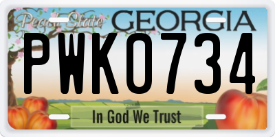 GA license plate PWK0734