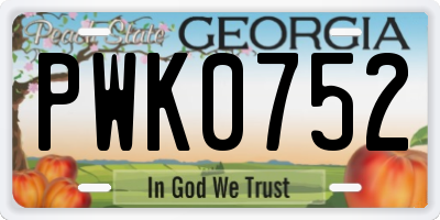 GA license plate PWK0752