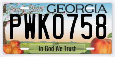 GA license plate PWK0758