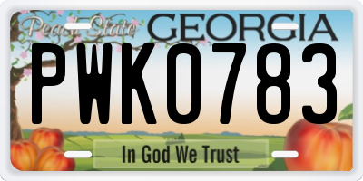 GA license plate PWK0783