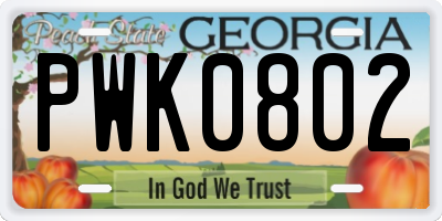 GA license plate PWK0802