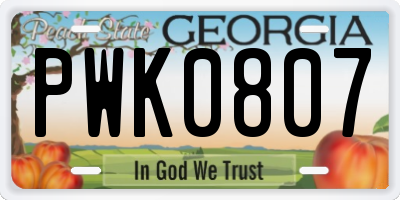 GA license plate PWK0807