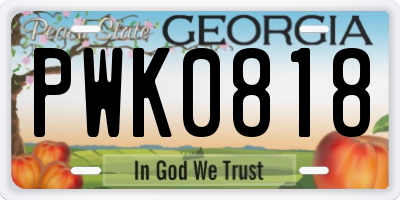 GA license plate PWK0818