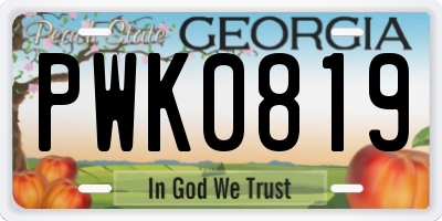 GA license plate PWK0819