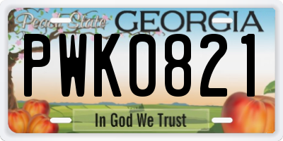 GA license plate PWK0821