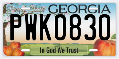 GA license plate PWK0830