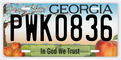 GA license plate PWK0836