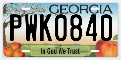GA license plate PWK0840