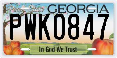 GA license plate PWK0847