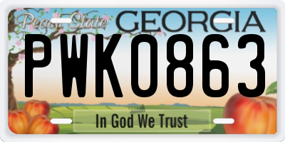 GA license plate PWK0863