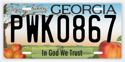 GA license plate PWK0867