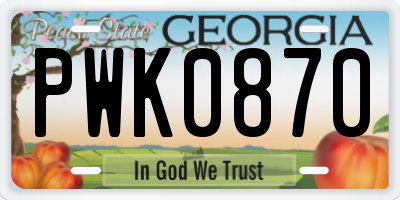 GA license plate PWK0870