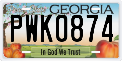 GA license plate PWK0874