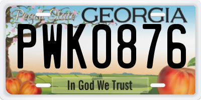 GA license plate PWK0876