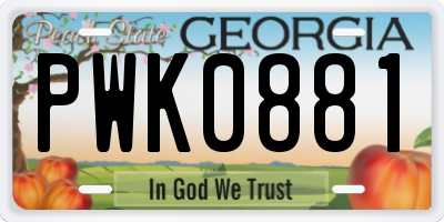 GA license plate PWK0881
