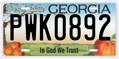 GA license plate PWK0892