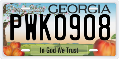 GA license plate PWK0908