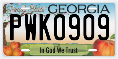 GA license plate PWK0909