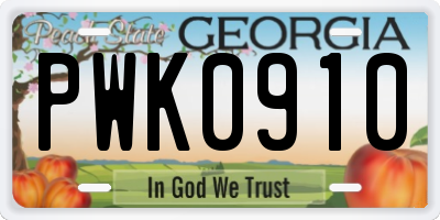 GA license plate PWK0910