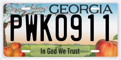 GA license plate PWK0911
