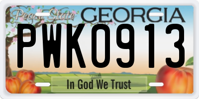 GA license plate PWK0913