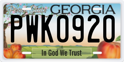 GA license plate PWK0920