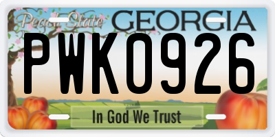 GA license plate PWK0926