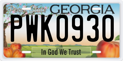 GA license plate PWK0930
