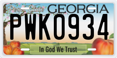 GA license plate PWK0934