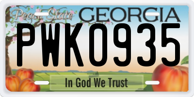 GA license plate PWK0935